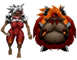 2girls artist_request belly big_belly breasts demon demon_girl doom female female_only hdoom hdoomguy monster_girl nipples nude nudity pain_elemental_(doom) pixel_art pregnant revenant_(doom) tagme white_background