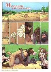 2025 5_fingers anthro anthro_on_anthro anthro_penetrated anthro_penetrating anthro_penetrating_anthro ass black_body black_fur black_wool blush bodily_fluids bovid breasts brown_body brown_fur brown_wool canid canine canis caprine clenched_teeth comic domestic_dog english_text female female_penetrated fingers flower from_front_position fur grey_body grey_fur grey_wool group hay hay_bale hi_res hooves horn humanoid_hands kantachibli looking_pleasured lying male male/female male_penetrating male_penetrating_female mammal missionary_position multicolored_body multicolored_fur multicolored_wool nude nude_anthro nude_female nude_male on_back open_mouth open_smile outdoor_nudity outside outside_sex page_number penetration plant sex sheep smile speech_bubble sweat tail tan_body tan_fur tan_wool teeth text the_ram_(kantachibli) tongue tongue_out tree two_tone_body two_tone_fur two_tone_wool url white_body white_fur white_wool wool_(fur)