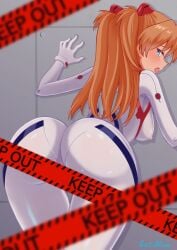 1girls against_wall artist_name ass asuka_langley_sohryu bacillus bent_over big_ass big_breasts blue_eyes blush bodysuit breasts bubble_butt busty come_hither covered_nipples fat_ass female female_only half-closed_eyes highres horny horny_female huge_ass large_breasts legs long_hair looking_at_viewer looking_back moaning neon_genesis_evangelion orange_hair rebuild_of_evangelion see-through_clothes sexy sexy_pose shiny_clothes sideboob solo thighs tongue tongue_out voluptuous white_bodysuit