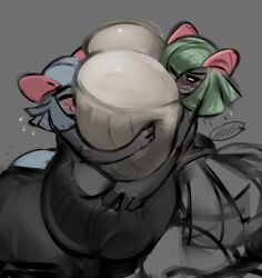 2girls gipehtyboon huge_breasts kirlia pokemon shiny_pokemon tagme