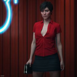 1girls 3d 3d_(artwork) 3d_model breasts brown_eyes chase81 clothed heavy_rain lights looking_at_viewer madison_paige short_hair skirt solo solo_female unbuttoned unbuttoned_shirt