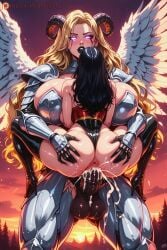 1futa ai_generated balls carrying cum cum_in_pussy cum_inside dickgirl dustyfutaai equine_penis fantasy female fucked_from_behind furry futa_on_female futanari horn horsecock huge_balls huge_cock intersex large_insertion muscular muscular_female muscular_legs penis sex strong_female vaginal_penetration wings
