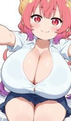 ai_generated cleavage curvy huge_breasts ilulu_(dragon_maid) miss_kobayashi's_dragon_maid pink_eyes pink_hair school_uniform schoolgirl shortstack