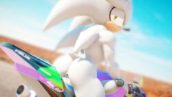 1boy 3d_(artwork) anthro anus artemissaturn ass athletic balls big_butt digital_media_(artwork) eulipotyphlan genitals hedgehog looking_back male male_only mammal motorcycle outside penis presenting presenting_hindquarters sega silver_the_hedgehog solo sonic_(series) sonic_the_hedgehog_(series) vehicle