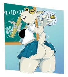 1girls 2d anthro ass big_ass big_breasts big_butt big_thighs big_titties breasts curvaceous curvaceous_female curvaceous_figure curvy curvy_figure curvy_hips digital_media female female_only furry furry_female furry_only goat_girl goat_horns looking_at_viewer mr_mapache original original_character school_uniform short_hair skirt solo white_fur white_hair