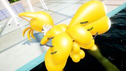 3d_(artwork) anthro anus artemissaturn ass ass_clapping athletic balls big_butt butt_jiggle canid canine digital_media_(artwork) femboy fox genitals hi_res jiggling looking_back male mammal outside pool presenting presenting_hindquarters sega solo sonic_(series) sonic_the_hedgehog_(series) tail tails tails_the_fox water