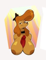 big_nipples big_titties brown_fur canine canis character_request dog_girl female female_focus female_only furry furry_female furry_only long_hair mr_mapache nipples nude nude_female titjob yellow_fur