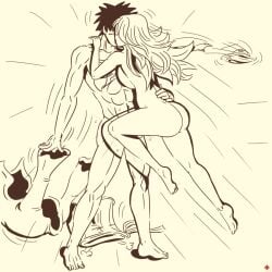 big_ass big_breasts female kissing male monkey_d_luffy muscular_male nami_(one_piece) nude nude_female one_piece scar scar_on_chest sketch thick_thighs