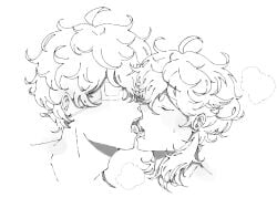 2boys closed_eyes daniel(lhms) eyepatch face_closeup french_kiss gay jaki kandy(lhms) kissing lhms2 line_art no_visible_genitalia open_mouth saliva sweat sweatdrop tongue upper_teeth upper_teeth_only white_background
