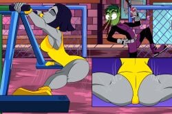 1girls ass beast_boy dc dc_comics dem_legs dncsamsonart energy erection erection_under_clothes erection_under_clothing female female_focus fitness flexible flexible_female flexing forehead_jewel from_below goth goth_girl grey_skin gym gymnastics lady_legasus leotard long_legs nosebleed pose posing purple_hair rachel_roth raven_(dc) short_hair splits splits_position t- tagme teen_titans teen_titans_go thick_thighs thighs thunder_thighs thunderthighs yellow_leotard
