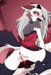 absurd_res after_masturbation ahe_gao ahegao_face ai ai_generated anthro anus bed bedroom behind_view black_fur black_tail blush detailed_background female fingering fingerless_gloves fingers fur furry_female furry_only grey_fur grinning_at_viewer hellhound helluva_boss kneeling looking_at_viewer looking_pleasured loona_(helluva_boss) nude nude_female pawpads paws prismai pussy pussy_ejaculation pussy_juice pussy_juice_drip red_eyes shaded solo solo_female solo_focus tagme tight_clothes tight_clothing wet wet_body wet_pussy wolf