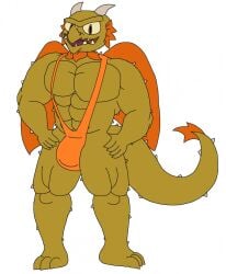1male anthro bara biceps buff dragon dragon_male dragon_tail hand_on_waist male male_only mankini orange_mankini orange_swimsuit pecs plants_vs._zombies plants_vs_zombies sexy snapdragon_(pvz) solo solo_male swimsuit tail white_background