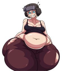 big_belly blonde_hair blue_eyes breasts bursting_clothes c'venash_vishneri crazy_smile genpis_chong huge_thighs psychopomp_(fading_club) queen_of_venus_(psychopomp) tank_top