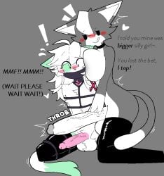 2023 anthro anthro_on_anthro balls big_penis blush bow_tie bunny_costume chest_tuft clothing collar costume countershading domestic_cat dominant dominant_female duo english_text exyli face_mask felid feline felis female femboy forced futa_on_male futadom futanari genitals gynomorph gynomorph/male harness humanoid_genitalia humanoid_penis intersex intersex/male leg_tied legwear male mammal matt_(exyli) missing_arm original original_character penis penis_size_difference submissive submissive_male tail text thigh_highs tuft uncensored vivian_(exyli)
