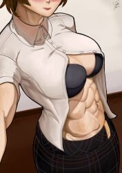 abs blush blush clothed makoto_niijima persona persona_5 selfie sweatdrop tomboy