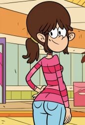 ai_generated clothing fiona_(the_loud_house) from_behind looking_at_viewer looking_back nickelodeon solo standing the_loud_house