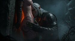 ai_generated breasts breasts_out ciri cirilla_fiona_elen_riannon female human human_female legs leshay7 licking light-skinned_female light_skin male male/female naked naked_female night nude nude_female orc orc_male outdoors the_witcher_(series) the_witcher_3:_wild_hunt
