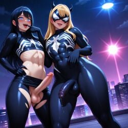 2boys 2futas abs ai_generated balls big_penis blush city dickgirl femboy futa_only futa_sans_pussy futanari gay girly horny ian8766_(artist) imminent_oral intersex light-skinned_futanari male marvel marvel_comics muscular muscular_futanari partially_clothed penis precum public self_upload she-venom sissy sweat t teasing testicles trap venom_(marvel) yaoi