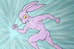 ass athletic balls dragon_ball dragon_ball_super dyspo fur lagomorph looking_back male male_only mammal nude purple_fur rabbit running solo unknown_artist