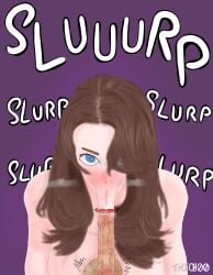 1girls blowjob blowjob_face blue_eyes brown_hair eye_contact fellatio fellatio_face hair_over_one_eye medium_hair original_character penis penis_in_mouth purple_background red_lipstick slurp thin_penis trich00art vacuum-like_fellatio vacuum_blowjob vacuum_fellatio vacuum_suck violet_background