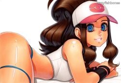 ai_generated baseball_cap blue_eyes brown_hair crazyfishbones female hat hilda_(pokemon) pokemon pokemon_(game) pokemon_bw solo