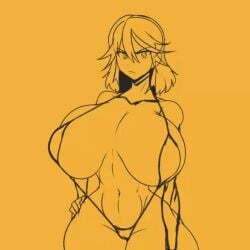 1girls animated female kill_la_kill large_breasts matoi_ryuuko monochrome pogchamp sling_bikini tagme