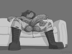 1futa absurd_res anthro areola balls big_areola big_balls big_breasts big_penis bodily_fluids body_hair boots bottomwear breasts clenched_teeth clothing deltarune footwear foreskin furniture futa_only futanari genital_fluids genitals greyscale gynomorph hair hair_over_eyes hairy_balls half-erect hi_res huge_areola huge_breasts intersex lizard low-angle_view monochrome on_sofa pants penis precum pubes putricia reptile retracted_foreskin scalie shirtless shoes sitting sitting_on_sofa sofa solo susie_(deltarune) sweat teeth torn_bottomwear torn_clothing torn_pants undertale_(series) vein veiny_penis