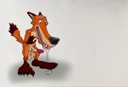 anthro big_feet bodily_fluids claws disney drooling erection feet fur genitals green_eyes hi_res huge_feet humanoid_genitalia hyper hyper_feet hyper_snout male nick_wilde orange_body orange_fur saliva solo solo_male surprise thyusername toe_claws zootopia