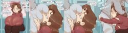 1boy 1boy1girl 1girls 2d_(artwork) balls big_breasts blush breasts brown_hair cleavage clothed clothing cuddlecore cum erect erect_nipple erect_penis erection erection_under_clothes erection_under_clothing face_on_penis female hilda_(series) huge_breasts johanna_(hilda) male massive_breasts mature mature_female milf mother netflix overflowing_breasts penis penis_on_face pinup plump_breasts pov semen sniffing sniffing_penis sweater talking_to_viewer testicles white_background wide_hips