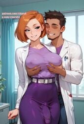 1futa 1male ai_generated ann_possible bulge bulge_through_clothing charv faceless_male futa_on_male futa_only futanari grabbing_from_behind intersex kim_possible male short_hair