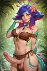 1futa acw ai_generated balls blue_hair chameleon_humanoid flower_in_hair futanari huge_cock league_of_legends looking_at_viewer multicolored_body multicolored_hair neeko pink_hair slit_pupils smile tail tribal_clothing veiny_penis yellow_eyes
