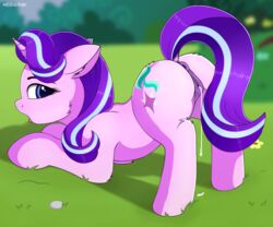 2018 anatomically_correct anatomically_correct_pussy animal_genitalia animal_pussy anus cutie_mark equine equine_pussy eyelashes female feral friendship_is_magic fur highres horn mammal my_little_pony negasun outdoors pussy solo starlight_glimmer unicorn