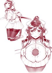 1girls bound breasts dildo female female_admiral_(kantai_collection) hiememiko huge_breasts kantai_collection katana medal monochrome nipples rope solo solo_focus sword tagme tied_up weapon