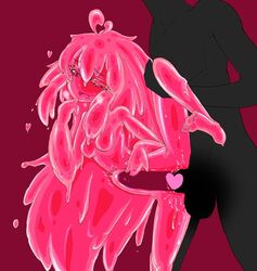 leg_up lobotomy_corporation melting_love natireiutaka penetration pink_hair pink_slime project_moon red_slime see-through_belly see-through_body sex