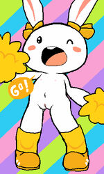 ! 2018 female go_morse_go! lagomorph mammal mostly_nude navel nipples one_eye_closed open_mouth pussy rabbit rainbow_background simple_background solo tatwuyan wink