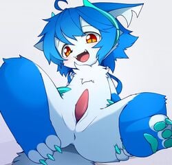 animal_genitalia anthro anus blush cat dev_voxy devil-vox dragon erection feline hybrid male nude penis slit spread_legs young