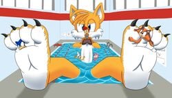 amy_rose anthro blue_eyes canine clothing erection foot_focus fox foxkai fur macro male male_focus male_foot_fetish mammal micro penis sally_acorn sonic_(series) sonic_the_hedgehog sticks_the_badger sticks_the_jungle_badger sticks_the_tejon swimsuit tails yellow_fur