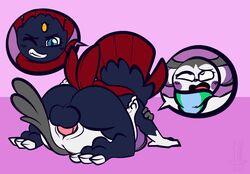1-upclock 1boy 1girls 3_toes ahe_gao alternate_color arm_grab balls big_ass big_balls big_ears big_penis big_testicles blue_eyes blue_fur blush claws clenched_teeth clothing emolga empty_eyes eyelashes fangs feet female flying_squirrel furry grey_fur holding interspecies legs_up looking_pleasured male mating_press missionary_position nintendo nude on_back on_top open_mouth original_character penis pink_background pokémon_(species) pokemon pokemon_(species) pokemon_bw pokemon_dppt purple_fur pussy rolling_eyes scarf sex simple_background smile tail teeth testicles text thick_thighs toes tongue vaginal_penetration video_games watermark weavile white_fur wink