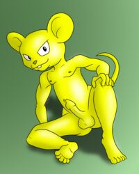 anthro balls boner dragon_ball dragon_ball_super erection feet fur green_background humanoid_penis male male_only mammal mouse nude penis quitela rodent simple_background sitting solo uncut unknown_artist yellow_fur yellow_skin