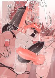 abs animal_genitalia animal_penis anthro antlers balls big_penis black_penis bodily_fluids canine_genitalia canine_penis cum cumshot deer dragon dripping duo ejaculation exsys frottage genital_fluids genitals hair horn hybrid jewelry knot licking licking_lips male male/male mammal muscular muscular_anthro muscular_male mythological_creature mythological_scalie mythology necklace orgasm penetrable_sex_toy penile penis penises_touching precum precum_drip red_hair scalie sex sex_toy simultaneous_orgasms tongue tongue_out xefra