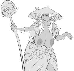 1girls 2d big_breasts breasts dreamypride1 elf esoteric_ebb female female_only looking_at_viewer mushroom mushroom_hat nessan_(esoteric_ebb) pointy_ears solo solo_female