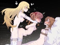 3girls :q asphyxiation ass_ripple blonde_hair bondage bow breasts brown_eyes brown_hair choker commentary commission completely_nude elbow_gloves english_commentary fff_threesome forced_to_watch from_side futa_on_female futa_with_female futanari gag gagged gloves group_sex hairbow hands_on_another's_neck happa_freee highres improvised_gag large_breasts long_hair medium_hair misaka_mikoto multiple_girls nipples nude red_bow restrained rolling_eyes rough_sex scared second-party_source sex sex_from_behind shirai_kuroko shokuhou_misaki small_breasts spider_web_print strangling tears textless_version threesome toaru_kagaku_no_railgun toaru_majutsu_no_index tongue tongue_out twintails very_long_hair white_choker wide-eyed yuri