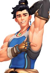 3d 3d_(artwork) ai ai-created ai_art ai_assisted ai_generated armpit armpit_fetish armpits arms_behind_head gay male male_focus male_only overwatch overwatch_2 showing_armpits solo_male sweat sweating sweaty sweaty_armpit sweaty_armpits video_game_character video_games wuyang wuyang_(overwatch)