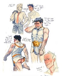 2025 2boys arm_hair balls ballsack black_hair blonde_hair blush blush_lines blushing butt butt_crack butt_focus cecil_stedman clothed clothing english english_text gay hair invincible invincible_(comics) invincible_(superhero) invincible_(tv_series) light-skinned_male light_skin male male/male male_only mark_grayson mature mature_male office_clothing older_male older_male_and_younger_male open_mouth pants red_tie scar shirt simple_background sweat sweatdrop sweating teeth teeth_showing teeth_visible text tied_hair too_small_clothes unfruitpourri viltrumite white_background white_hair white_shirt younger_male