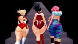 3d 3d_(artwork) 3d_animation 3girls animated animation anime ashido_mina ass behind_view big_ass big_breasts big_butt boku_no_hero_academia breasts codeyumi female female_focus female_only from_behind from_behind_position heroine himiko_toga large_ass large_boobs large_breasts large_butt light-skinned_female light_skin manga mina_ashido momo_yaoyorozu my_hero_academia pink_skin pink_skinned_female superheroine superheroines supervillain supervillainess tagme toga_himiko video yaoyorozu_momo