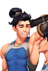 3d 3d_(artwork) ai ai-created ai_art ai_assisted ai_generated armpit armpit_fetish armpit_licking armpits arms_behind_head gay licking_armpit male male_focus male_only overwatch overwatch_2 showing_armpits solo_male sweat sweating sweaty sweaty_armpit sweaty_armpits video_game_character video_games wuyang wuyang_(overwatch)