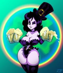 1girls alcohol arm_sleeves artist_signature beer beer_foam beer_mug big_breasts black_eyes black_hair black_lipstick breasts bust busty cel_shading child_bearing_hips choker corset eyelashes eyes_half_open eyeshadow female female_focus female_only foam four_leaf_clover frilly glass_cup gold gold_(metal) goth goth_girl gothic gothic_girl huge_breasts large_breasts light-skinned_female light_skin looking_at_viewer mature mature_female original original_character pale-skinned_female pale_skin purple_choker purple_clothing purple_eyeshadow purple_hair purple_hat rainbow rustysh4ckl3ford shamrock shiny_clothes shiny_eyes shiny_hair shiny_lips short_hair simple_background simple_shading solo solo_female spilled_drink spilling st._patrick's_day textless textless_version thick_thighs thighhighs thunder_thighs top_hat violetta_ravenwing voluptuous voluptuous_body voluptuous_female white_skin white_skinned_female wink winking_at_viewer