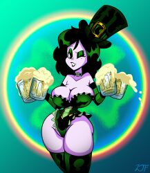 1girls alcohol arm_sleeves artist_signature beer beer_foam beer_mug big_breasts black_eyes black_hair black_lipstick breasts bust busty cel_shading child_bearing_hips choker corset eyelashes eyes_half_open eyeshadow female female_focus female_only foam four_leaf_clover frilly glass_cup gold gold_(metal) goth goth_girl gothic gothic_girl green_choker green_clothing green_eyeshadow green_hair green_hat huge_breasts large_breasts light-skinned_female light_skin looking_at_viewer mature mature_female original original_character pale-skinned_female pale_skin rainbow rustysh4ckl3ford shamrock shiny_clothes shiny_eyes shiny_hair shiny_lips short_hair simple_background simple_shading solo solo_female spilled_drink spilling st._patrick's_day textless textless_version thick_thighs thighhighs thunder_thighs top_hat violetta_ravenwing voluptuous voluptuous_body voluptuous_female white_skin white_skinned_female wink winking_at_viewer