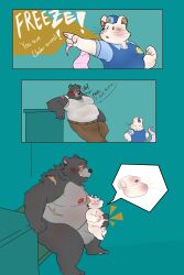 2026 absurd_res anal anthro bear belly big_belly black_body clothing comic duo givemepudding3 hi_res kemono male male/male mammal micro moobs mouse murid murine nipples overweight overweight_male police police_hat police_officer police_uniform rodent scar sex size_difference uniform white_body