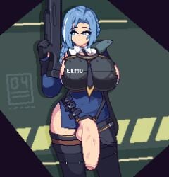 1futa animated big_breasts big_penis blue_eyes blue_hair braid breastplate breasts closed_mouth clothing dp-12_(girls'_frontline) feet_out_of_frame futa_only futanari girls'_frontline girls'_frontline_2:_exilium gun helen_(girls'_frontline_2) holding_weapon huge_cock large_breasts large_penis long_hair penis penis_out pixel_art raptorbr shotgun tie uncensored